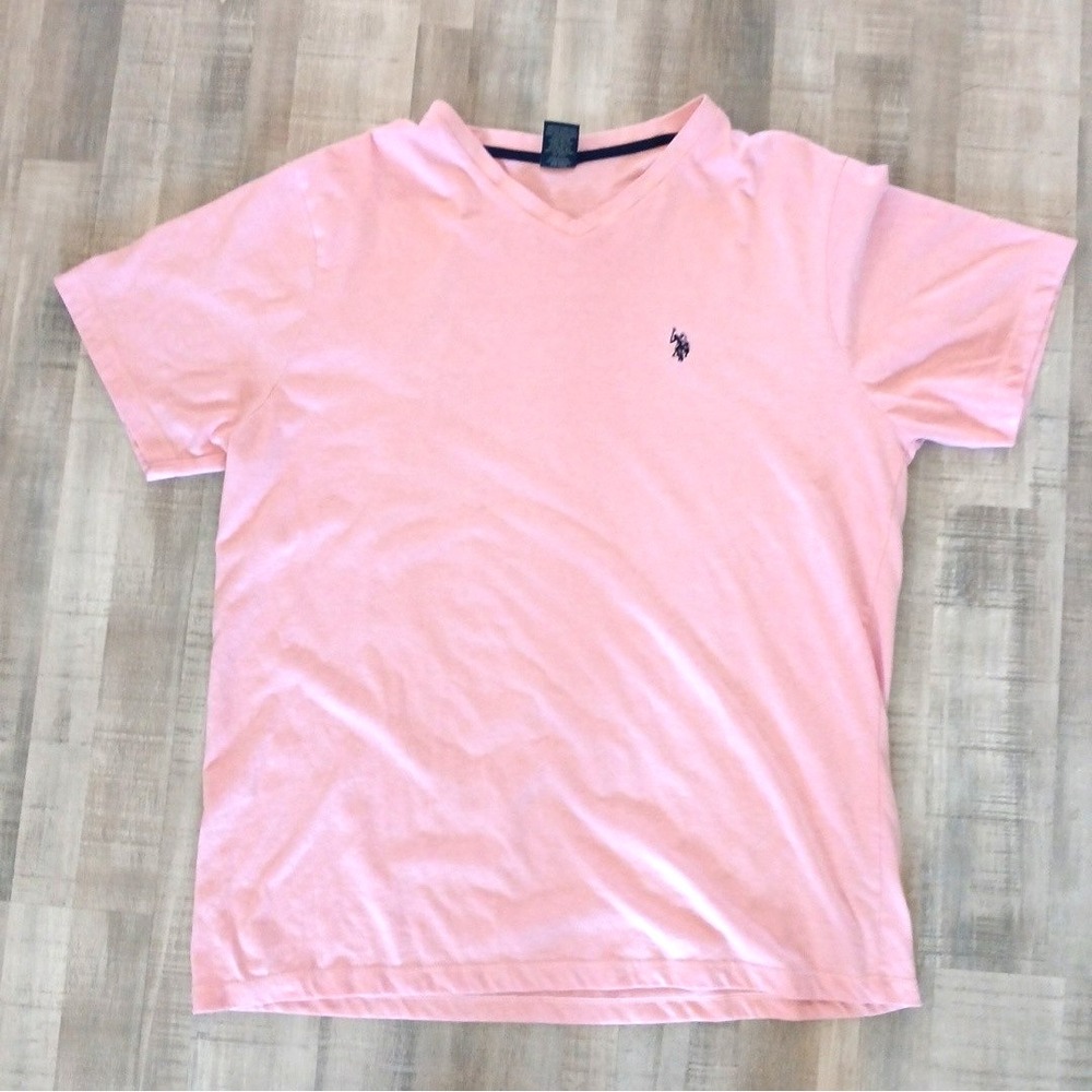 U.S. Polo Assn. Men's Short Sleeve Pink Shirt V-Neck Tee Logo Sz XL lightweight